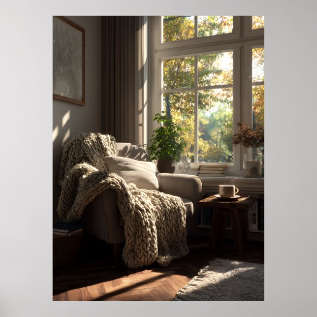Beige Sessel Herbstnische Poster (Vorne)