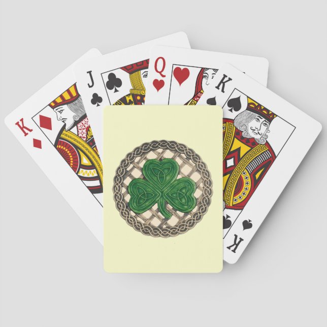 Beige Shamrock On Celtic Knots Playing Cards Spielkarten (Rückseite)