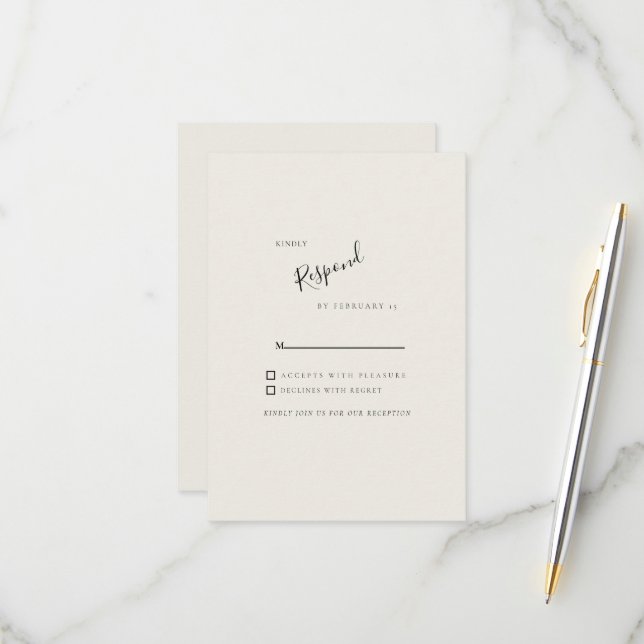 Beige Simple Modern Wedding RSVP (Vorderseite/Rückseite Beispiel)