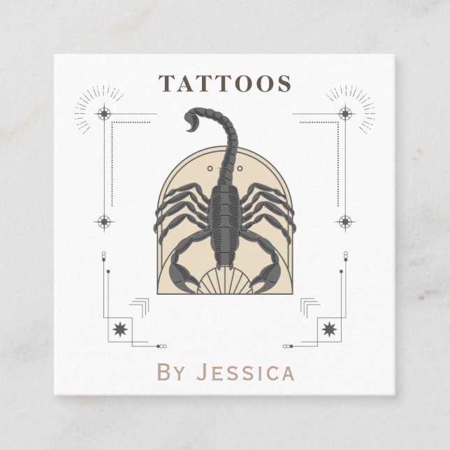 Beige Skorpio Illustration Tattoo Artist Mystic Quadratische Visitenkarte (Vorderseite)