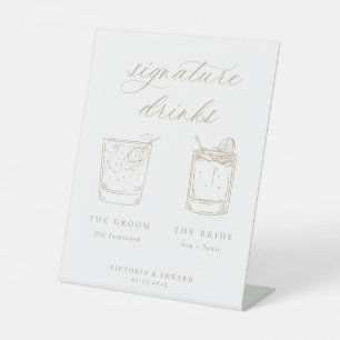 Beige Skriptsignatur Drinks Hochzeit Sockelschild