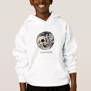 Beige Skull & Tropical Leaf Muster Boys Name Fun Hoodie