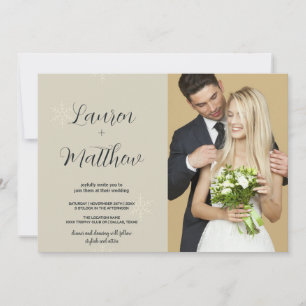 Beige Snow Hochzeit Einladungen mit Foto