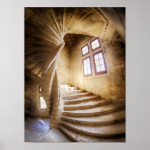 Beige spiralförmige Treppe, Frankreich Poster