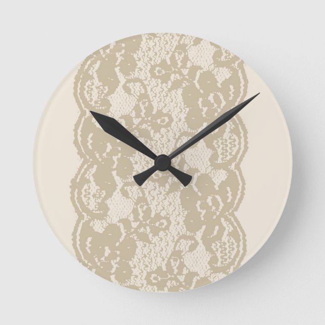 Beige Spitze Runde Wanduhr (Vorderseite)