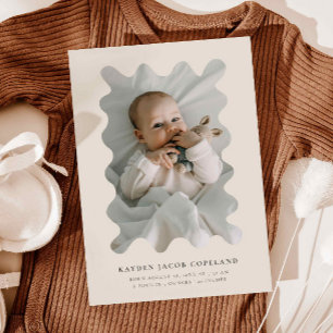 Beige Squiggly Frame Birth Announcement Foto Ankündigung