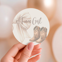 Beige Stiefel oder Bows Gender Reveal Team Girl Runder Aufkleber