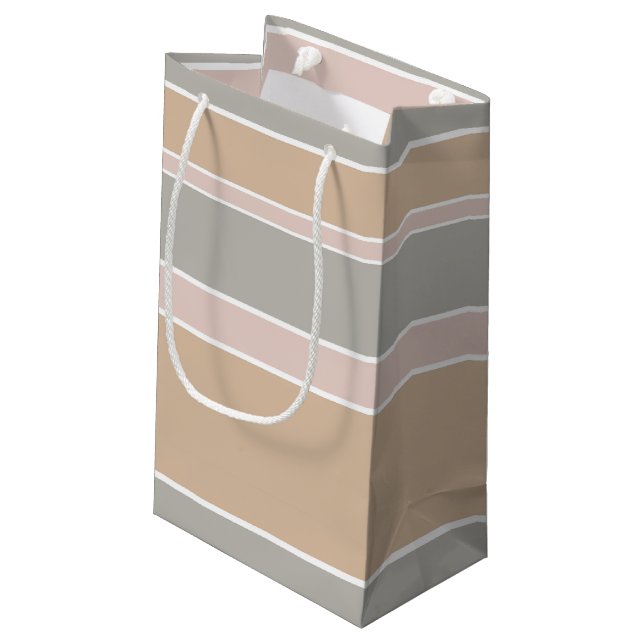 Beige Streifen Kleine Geschenktüte (Rückseite Schrägansicht)