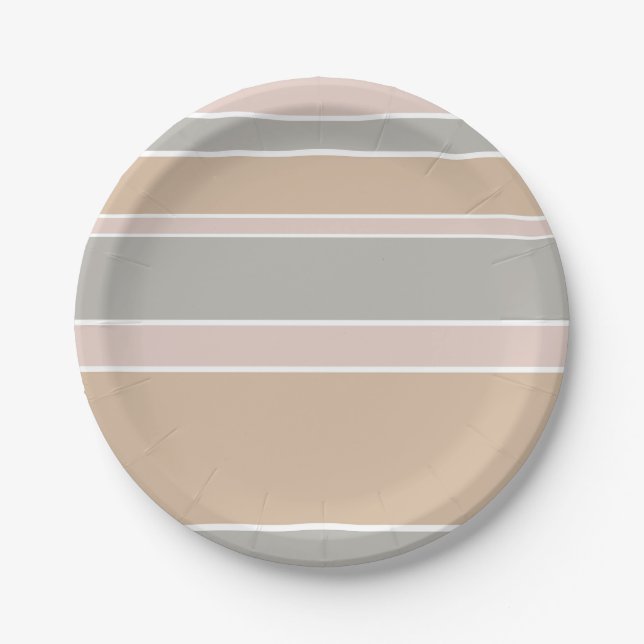 Beige Streifen Pappteller (Vorderseite)