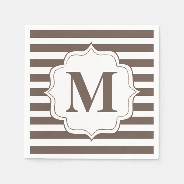 Beige Streifen Personalisiert Monogram Napkins Serviette (Vorderseite)