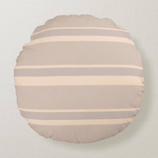 Beige Streifen Rundes Kissen (Vorderseite)