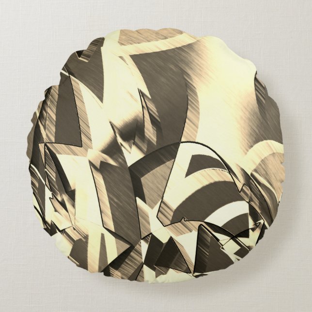 Beige Streifen über braunes Bild mit Drizzle Rundes Kissen (Vorderseite)
