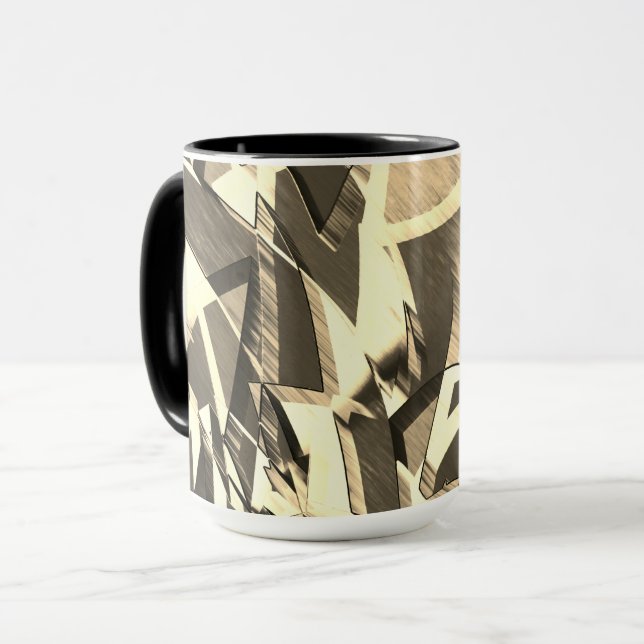 Beige Streifen über braunes Bild mit Drizzle Tasse (Vorderseite Links)