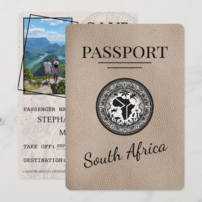Beige Südafrika Passport Save The Date (Vorne/Hinten)