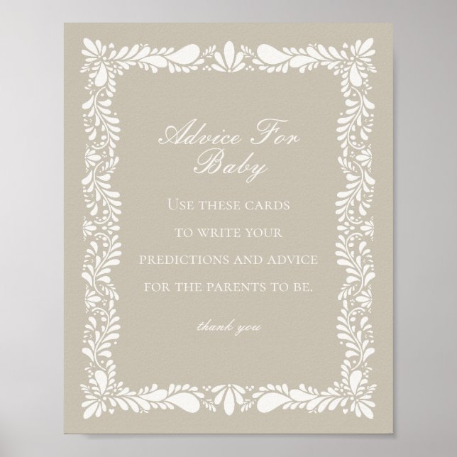 Beige Talavera Tile Advice für Baby Showspiel Poster (Vorne)