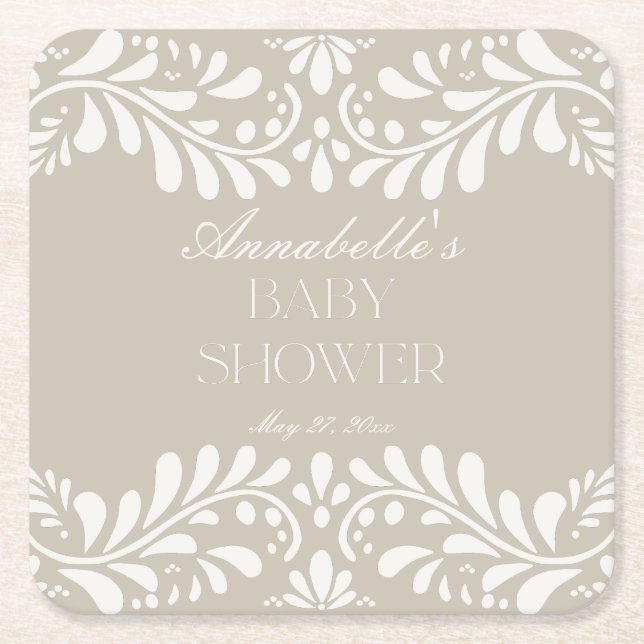 Beige Talavera Tile Spanische Fiesta Babydusche Rechteckiger Pappuntersetzer (Vorderseite)