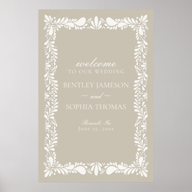 Beige Talavera Tile Spanish Fiesta Wedding Willkom Poster (Vorne)