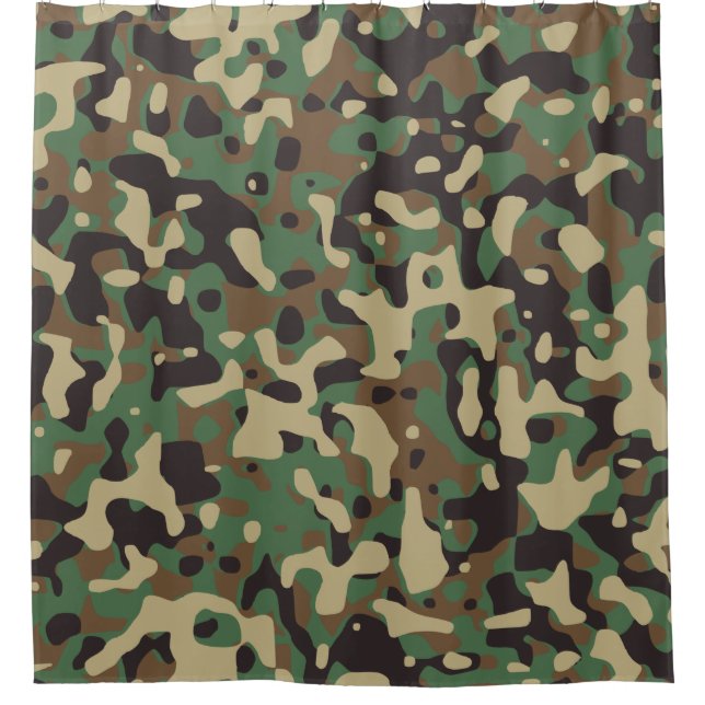 Beige, Tan Brown, Grün, Dunkelgraue Camouflage Cam Duschvorhang (Vorderseite)