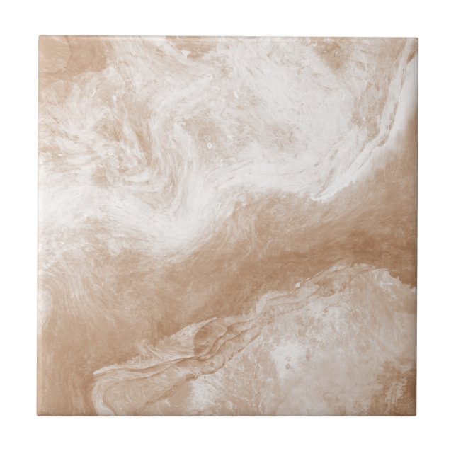 Beige Tan Brown White Marble Print Fliese (Vorderseite)