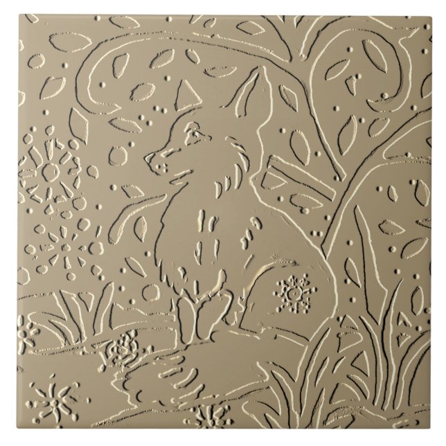 Beige Tan Fox verkleidete Waldlandfolien Winter Fliese (Vorderseite)