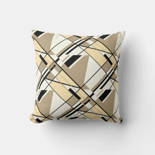 Beige, Tan, Schwarz auf Weiß wiederholt Design Kissen