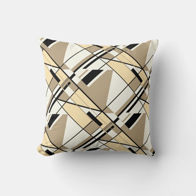 Beige, Tan, Schwarz auf Weiß wiederholt Design Kissen (Vorderseite)