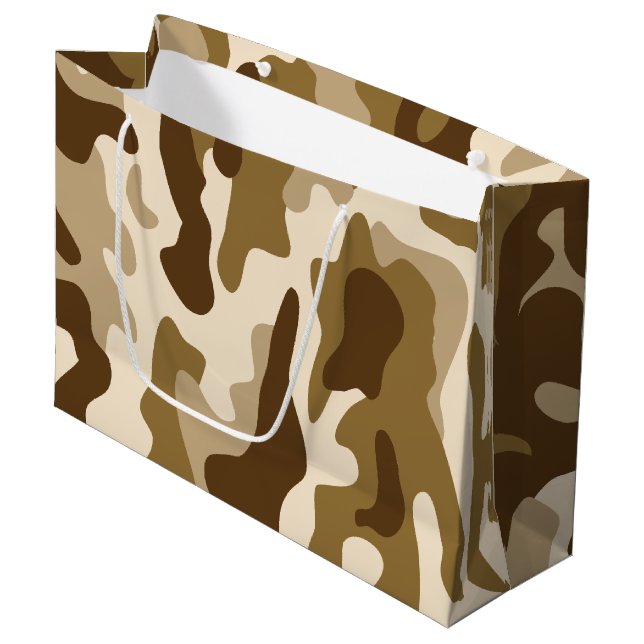 Beige Tarnmuster Große Geschenktüte (Vorderseite Schrägansicht)