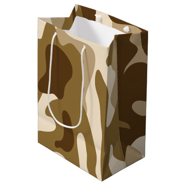 Beige Tarnmuster Mittlere Geschenktüte (Vorderseite Schrägansicht)
