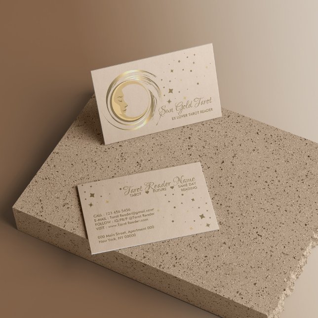 Beige Tarot Reader Stars Moon Sun Celestial Visitenkarte (Beige Tarot Reader Stars Moon Sun Celestial Business Card)