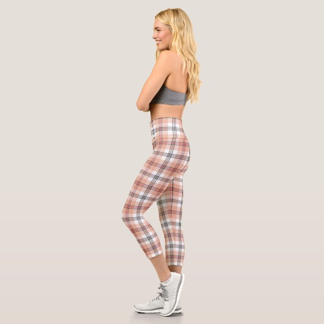 Beige Tartan Kariertes Muster Capri Leggings (Links)