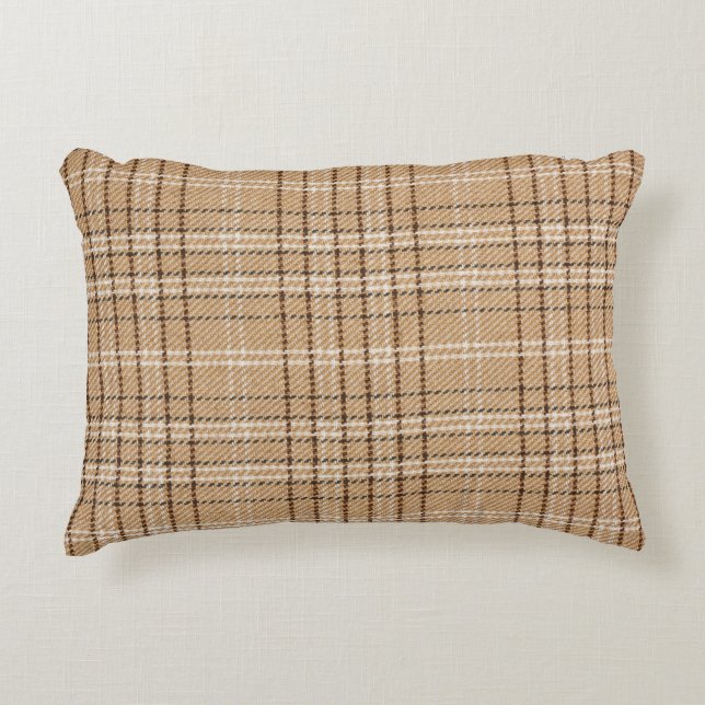 Beige Tartan: Klassischer Karierter Weave. Dekokissen (Vorderseite)
