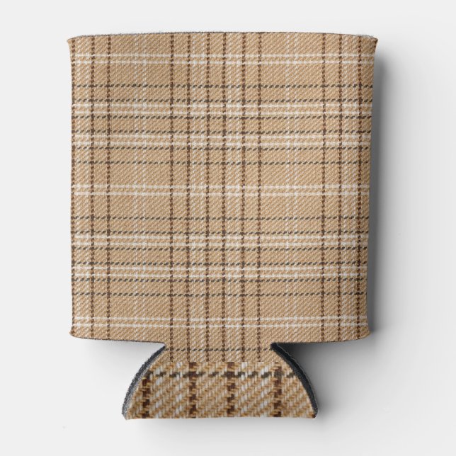Beige Tartan: Klassischer Karierter Weave. Dosenkühler (Vorderseite)