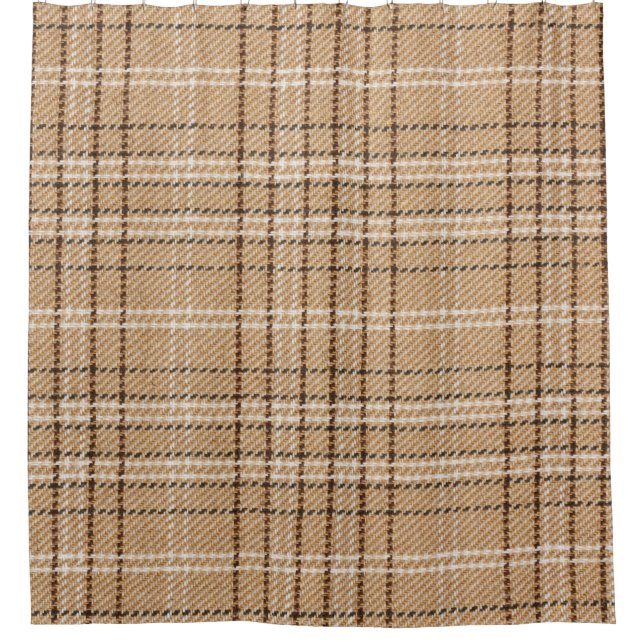 Beige Tartan: Klassischer Karierter Weave. Duschvorhang (Vorderseite)
