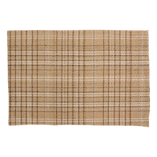 Beige Tartan: Klassischer Karierter Weave. Kissenbezug (Vorderseite)