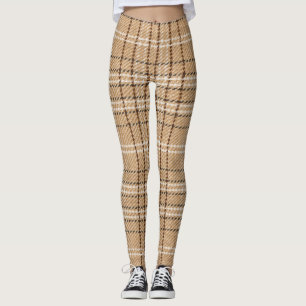 Beige Tartan: Klassischer Karierter Weave. Leggings