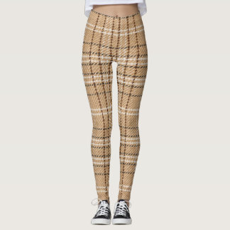 Beige Tartan: Klassischer Karierter Weave. Leggings