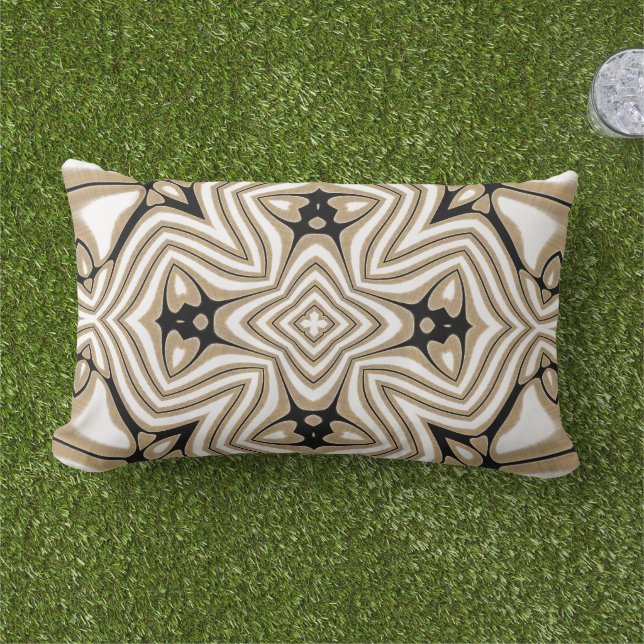 Beige Taupe Brown Schwarz-weiß Orient Kunstmuster Kissen Für Draußen (Gras)