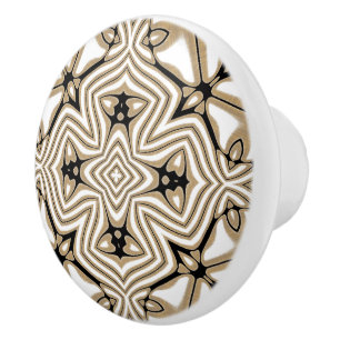 Beige Taupe Brown Schwarz-weiße Ethnic Stamm Art Keramikknauf
