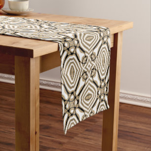 Beige Taupe Brown Schwarz-weißer Bohemischer Stamm Kurzer Tischläufer
