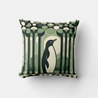 Beige Taupe Geometrie Retro 70er Pinguin Forest Kissen