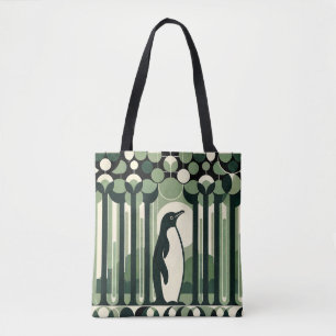 Beige Taupe Geometrie Retro 70er Pinguin Forest Tasche