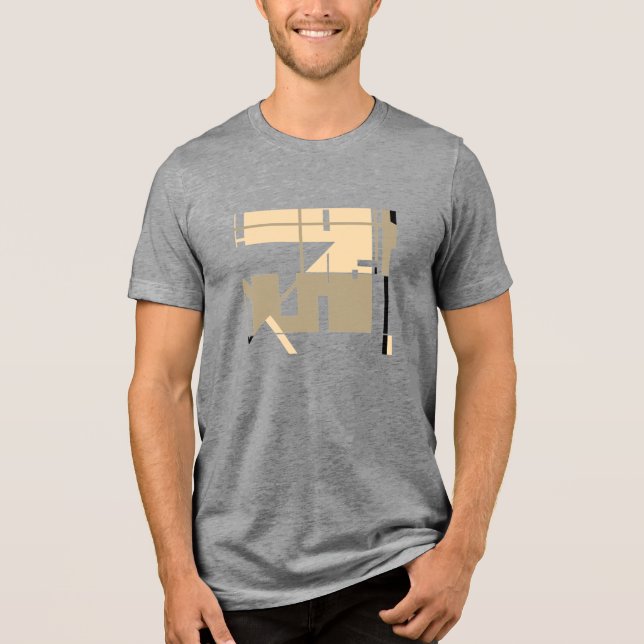 Beige Taupe Schwarz MCM inspiriert Geometric Abstr Tri-Blend Shirt (Vorderseite)