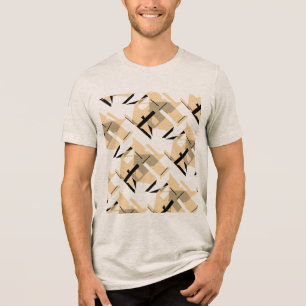 Beige Taupe Schwarze Formen Große Kacheln Art Abst Tri-Blend Shirt