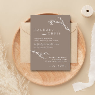 Beige Taupe Simple Modern Boho Floral Botanisch Einladung