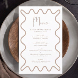 Beige Taupe Wavy Border Menükarte mit Namen