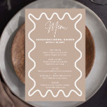 Beige Taupe Wavy Border Menükarte mit Namen<br><div class="desc">Diese moderne Menükarte wurde für die Koordination mit unserer Wavy Border Collection entwickelt und zeichnet sich durch den trendigen und beliebten, weißen Rand auf beigem Hintergrund aus. Wenn Sie gewollt haben, Ihren Gast mit einem farbenfrohen Pop auf Ihre trendige Einladung aufmerksam zu machen, ist diese Suite perfekt für Sie. Für...</div>