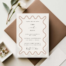 Beige Taupe Wavy Border Wedding Einladung