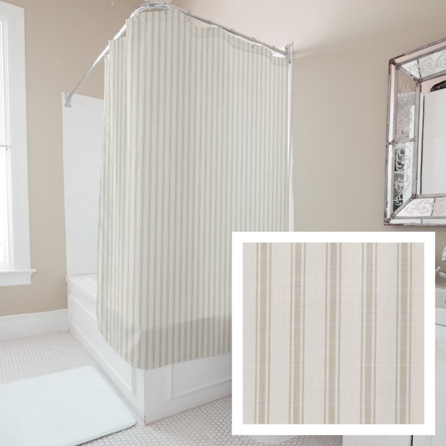 Beige Ticking Stripes | Bauernhaus Bath Decor Duschvorhang (Von Creator hochgeladen)