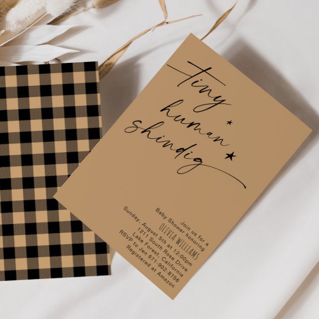 Beige Tiny Human Shindig Minimalistische Babydusch Einladung (Von Creator hochgeladen)