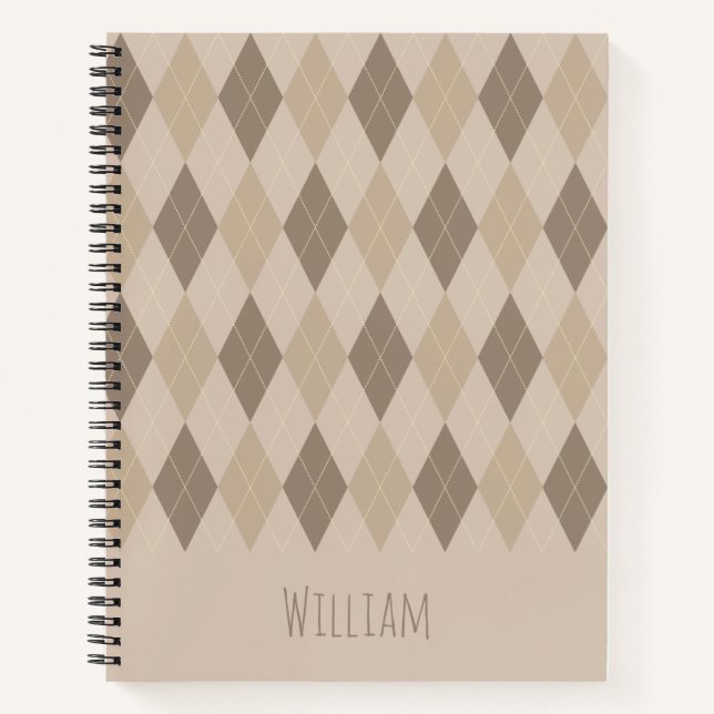 Beige Tones-Raute-Muster-Notebook Notizbuch (Vorderseite)